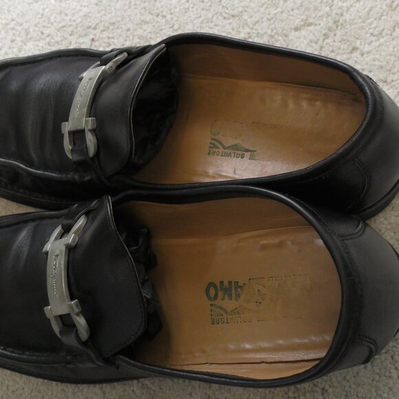 Salvatore Ferragamo Vintage Black Leather Slip On Loafers w/Buckle Mens 10 main image 6